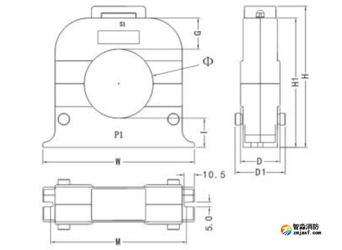 開口式，圓孔100A-400A外形尺寸圖